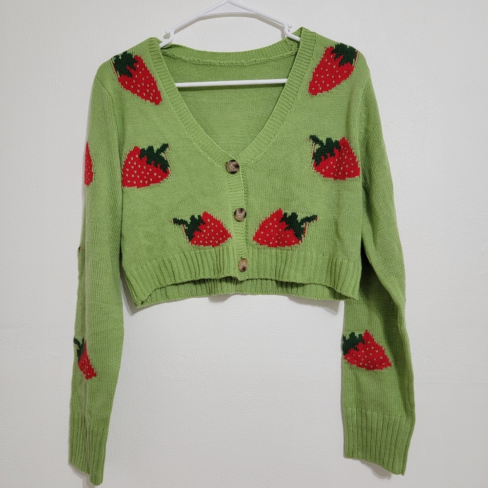 Green Strawberry Cardigan from SHEIN